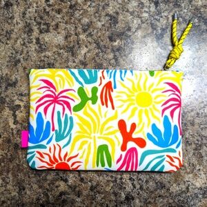 Ipsy purse wallet mini makeup bag summer beach pool vacation yellow satin lining